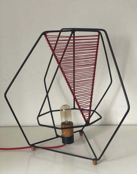 Unique sculptural light - metal and red rope